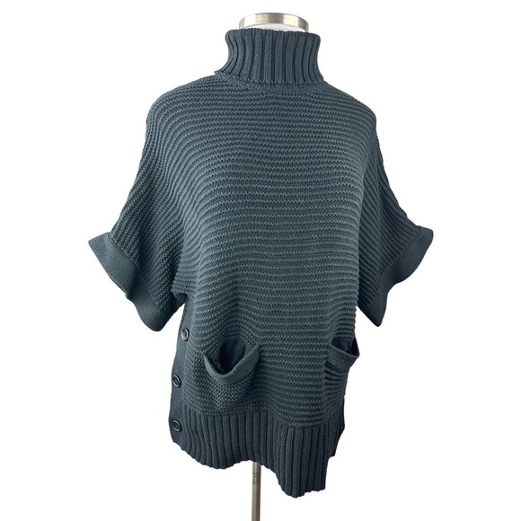 J. Crew Turtleneck Poncho Black Oversized Chunky Knit Ribbed Women's Size Small - Picture 9 of 10